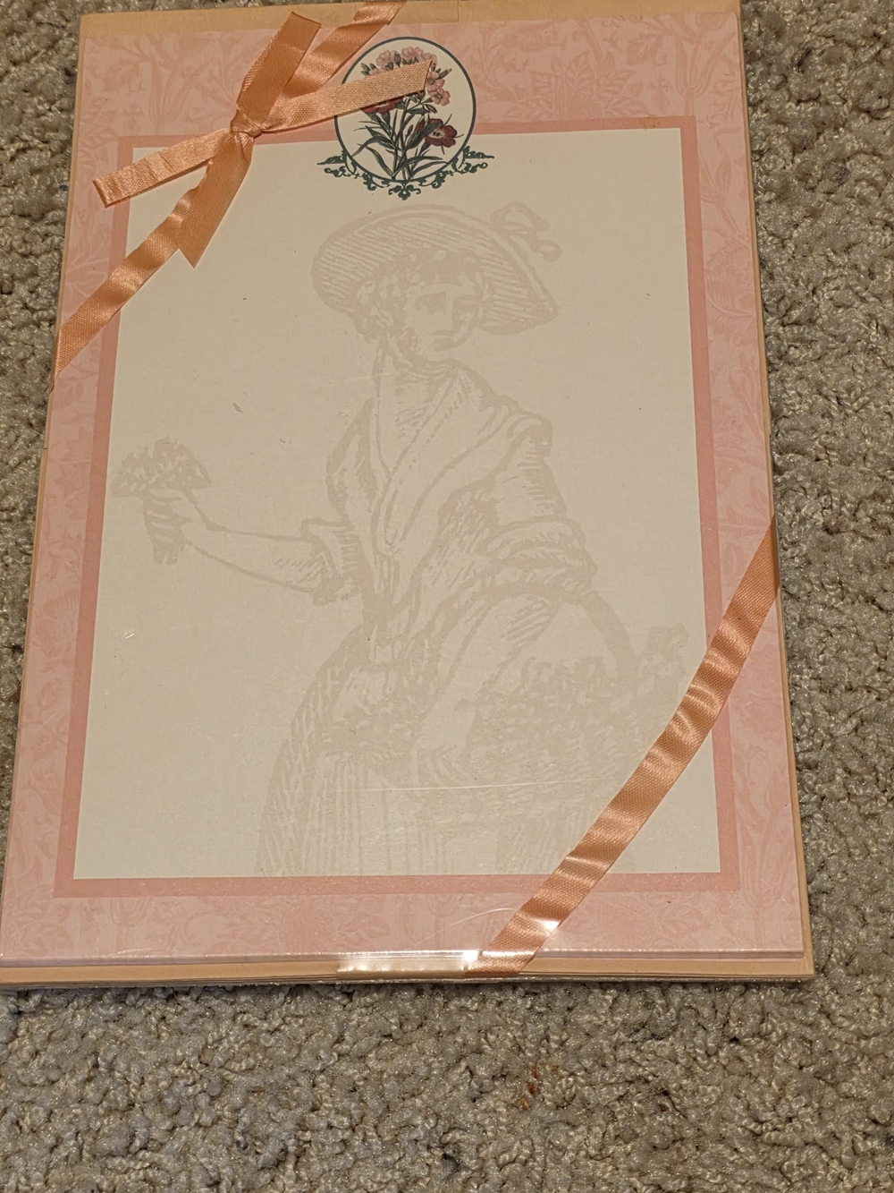 4/$25 Deal! Vintage Peach Stationary With Embossed Woman Design